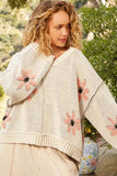 POL V-Neck Floral Pattern Chenille Sweater - Trendsi