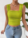 Textured Square Neck Wide Strap Tank - Trendsi