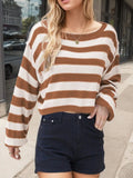 Striped Dropped Shoulder Long Sleeve Sweater - Trendsi