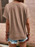 Full Size Casual Notched Short Sleeve Blouse Plus Size - Trendsi - Flyclothing LLC