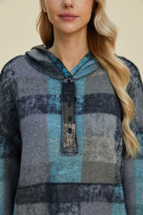 Double Take Full Size Plaid Dropped Shoulder Hoodie - Trendsi