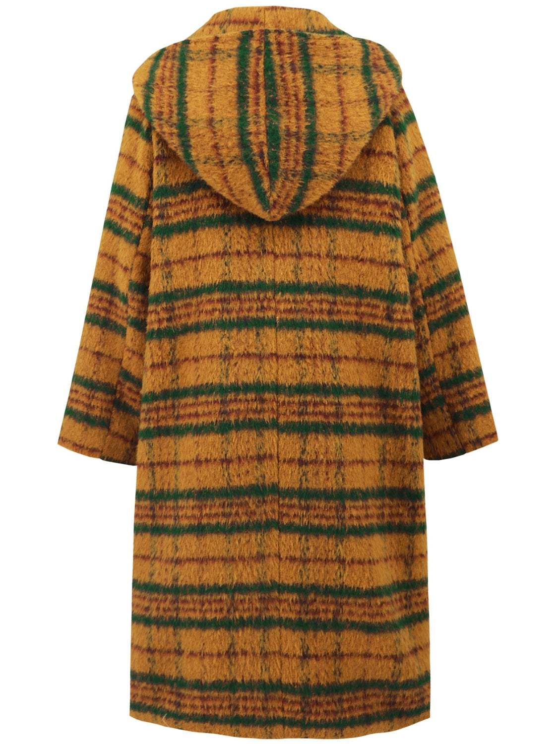 Plaid Long Sleeve Hooded Coat with Pockets - Trendsi - Flyclothing LLC