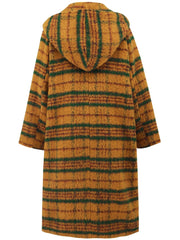 Plaid Long Sleeve Hooded Coat with Pockets - Trendsi