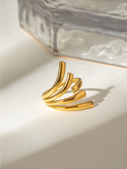 18K Gold-Plated Stainless Steel Irregular Open Ring - Trendsi
