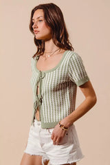 SO ME Tie Front Textured Vertical Stripe Knit Cardigan - Trendsi - Flyclothing LLC