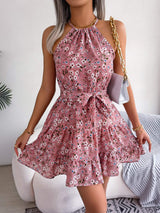 Tied Printed Grecian Neck Mini Dress - Trendsi - Flyclothing LLC