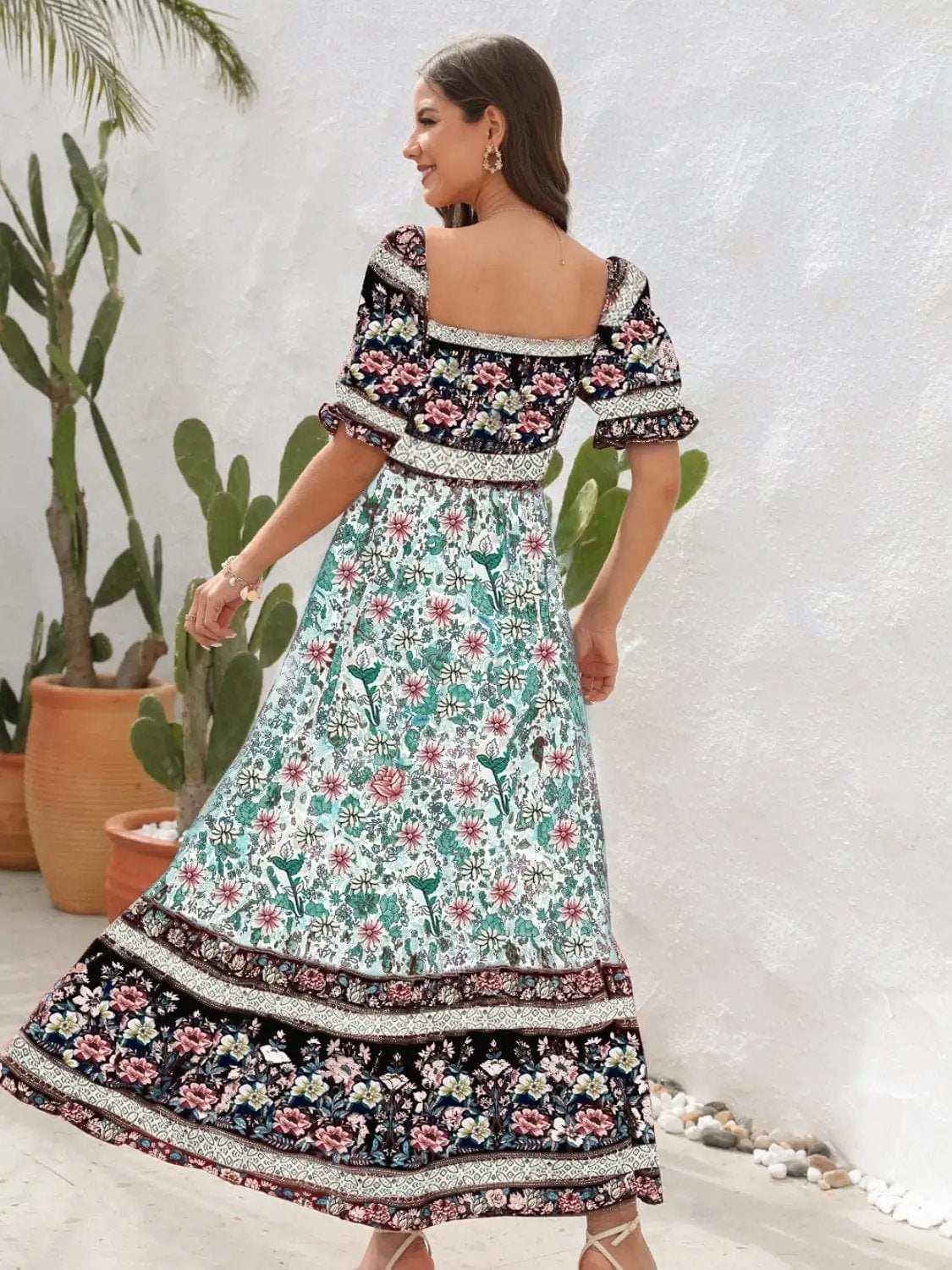 Floral Flounce Sleeve Midi Dress - Trendsi - Flyclothing LLC