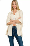 Zenana Oversized Stripe Button Down Shirt - Trendsi - Flyclothing LLC