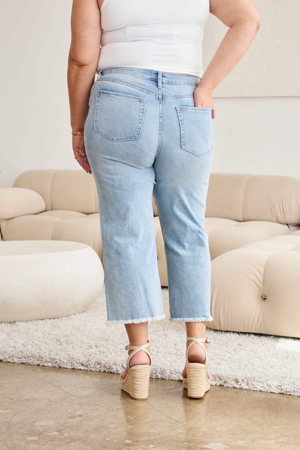 RFM Full Size Tummy Control High Waist Raw Hem Distressed Jeans - Trendsi - Flyclothing LLC