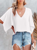 V-Neck Half Sleeve Blouse - Trendsi - Flyclothing LLC