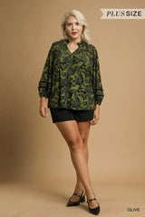 Umgee Full Size Floral Velvet Blouse with Balloon Sleeves Plus Size - Trendsi - Flyclothing LLC