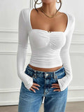 Devine Cutout Square Neck Long Sleeve T-Shirt - Trendsi - Flyclothing LLC