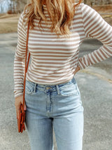 Striped Textured Knit Long Sleeve Tee - Trendsi - Flyclothing LLC