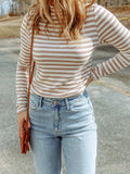 Striped Textured Knit Long Sleeve Tee - Trendsi - Flyclothing LLC