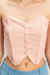 HYFVE Buttoned Front Strapless Knit Bustier Top - Trendsi - Flyclothing LLC