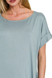 Zenana Rolled Short Sleeve Round Neck Dress - Trendsi