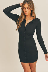 Mable Button Up Ribbed Mini Shirt Dress - Trendsi