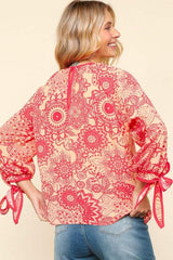Haptics Ribbon Bow Detail Floral Round Neck Blouse - Trendsi - Flyclothing LLC