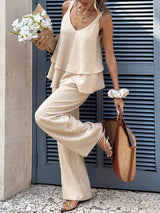 V-Neck Top and Wide-Leg Pants Set - Trendsi - Flyclothing LLC