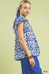 Umgee Abstract Print Short Sleeve Blouse - Trendsi - Flyclothing LLC