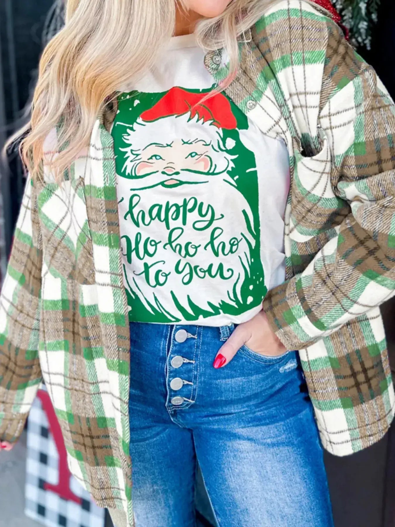 Plaid Button-Down Long Sleeve Shacket - Trendsi - Flyclothing LLC