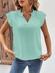 Notched Cap Sleeve Blouse - Trendsi
