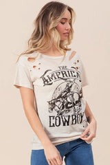 BiBi Cotton Slub Laser Top American Cow Boy Graphic - Trendsi - Flyclothing LLC