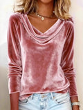 Velvet Cowl Neck Long Sleeve Top - Trendsi - Flyclothing LLC