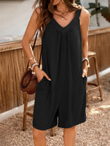 Casual V-Neck Sleeveless Romper with Pockets - Trendsi - Flyclothing LLC