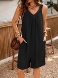 Casual V-Neck Sleeveless Romper with Pockets - Trendsi - Flyclothing LLC