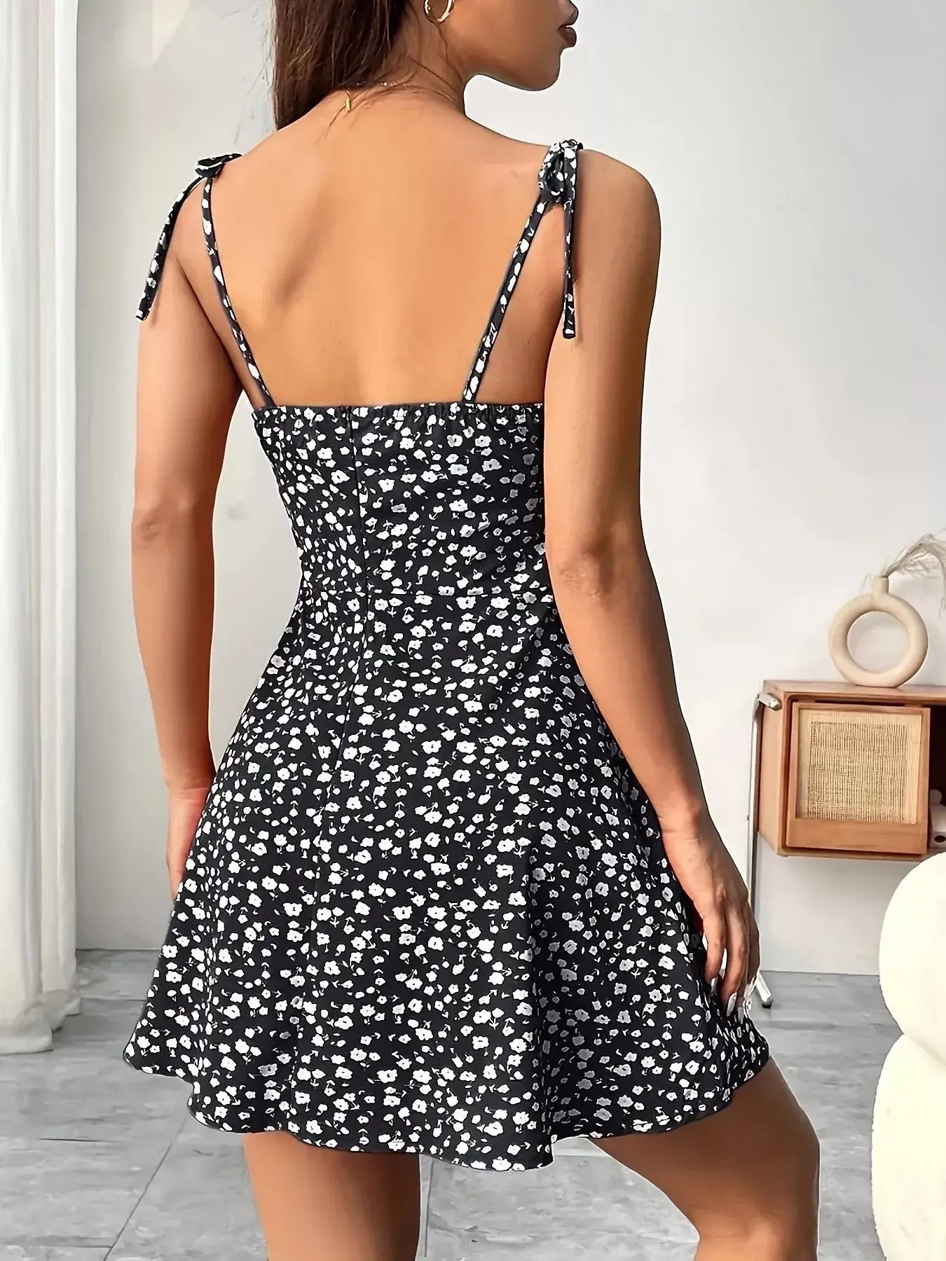 Floral Print Tie Strap Mini Dress - Trendsi - Flyclothing LLC