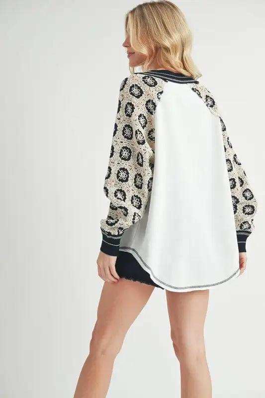 Aemi+Co Crochet Contrast Stitching V Neck Top - Trendsi - Flyclothing LLC