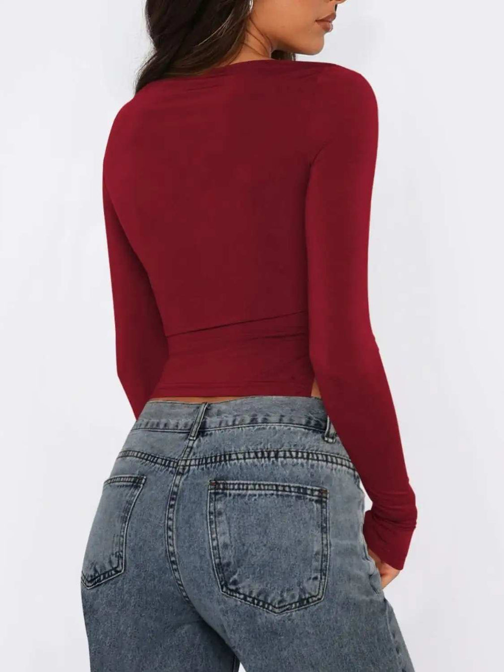 Tied Slit Round Neck Long Sleeve T-Shirt - Trendsi - Flyclothing LLC