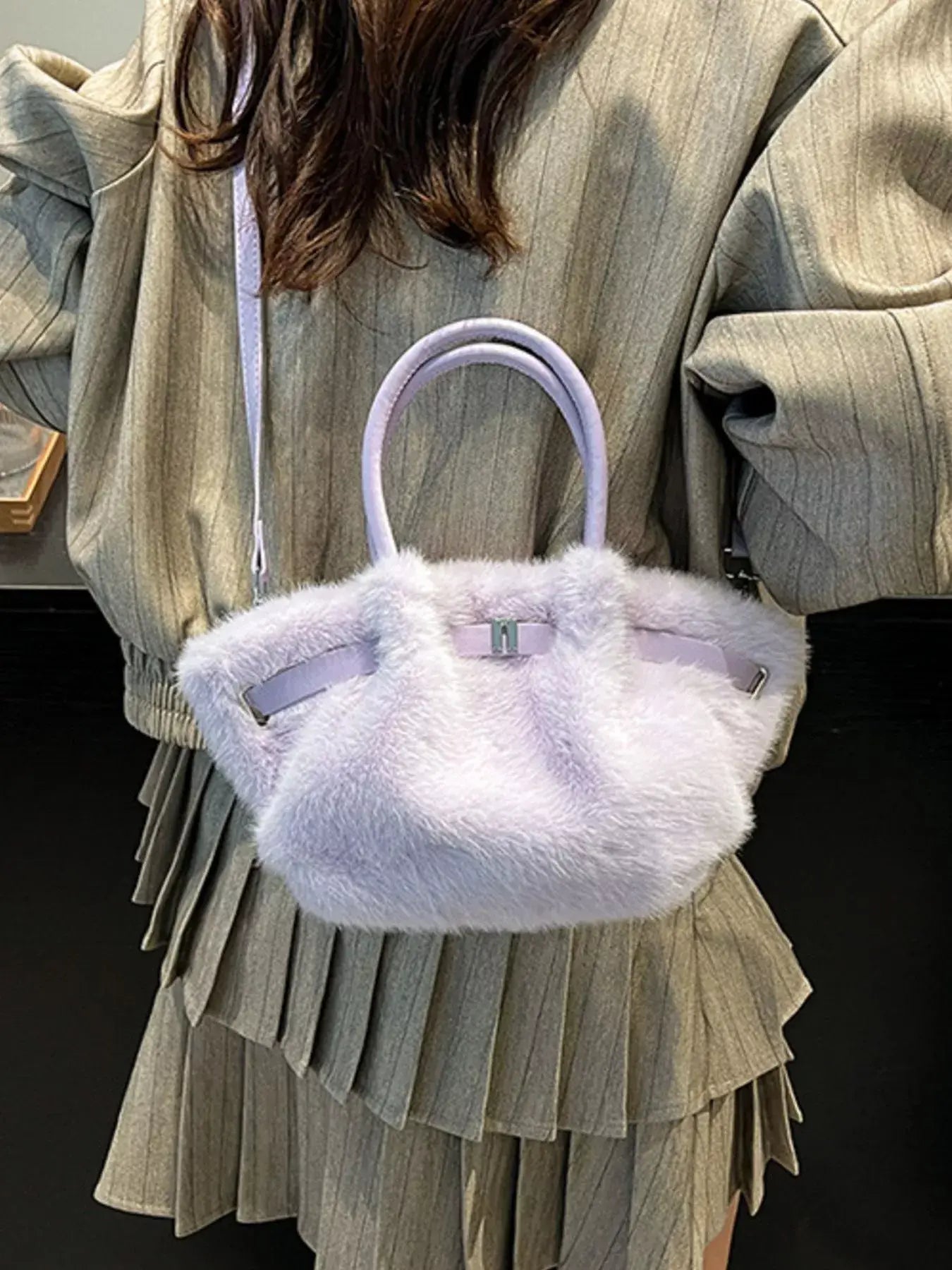 Fluffy Crossbody Bag with Buckle Detail - Trendsi - Flyclothing LLC