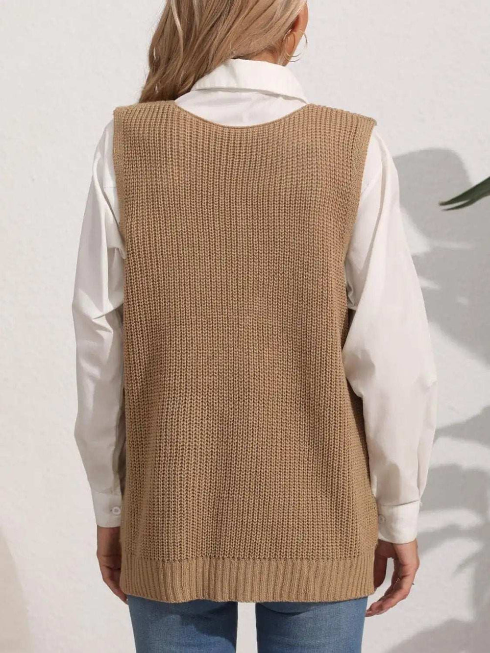 Pocketed V-Neck Sweater Vest - Trendsi - Flyclothing LLC