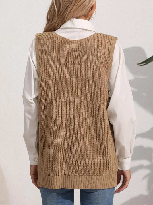 Pocketed V-Neck Sweater Vest - Trendsi - Flyclothing LLC