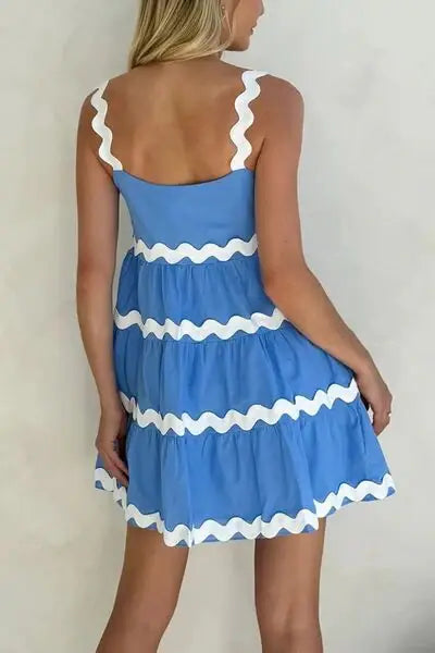 Contrast Trim Square Neck Tiered Dress - Trendsi - Flyclothing LLC