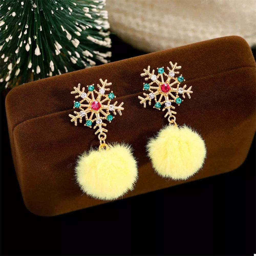 Christmas Snowflake Pom Pom Drop Earrings - Trendsi - Flyclothing LLC