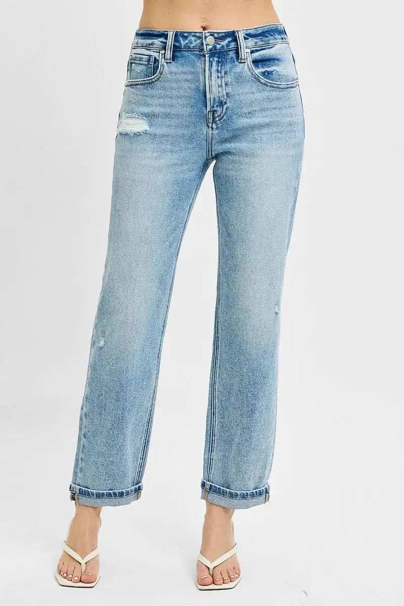 RISEN Full Size High Rise Ankle Boyfriend Distressed Jeans Plus Size - Trendsi - Flyclothing LLC