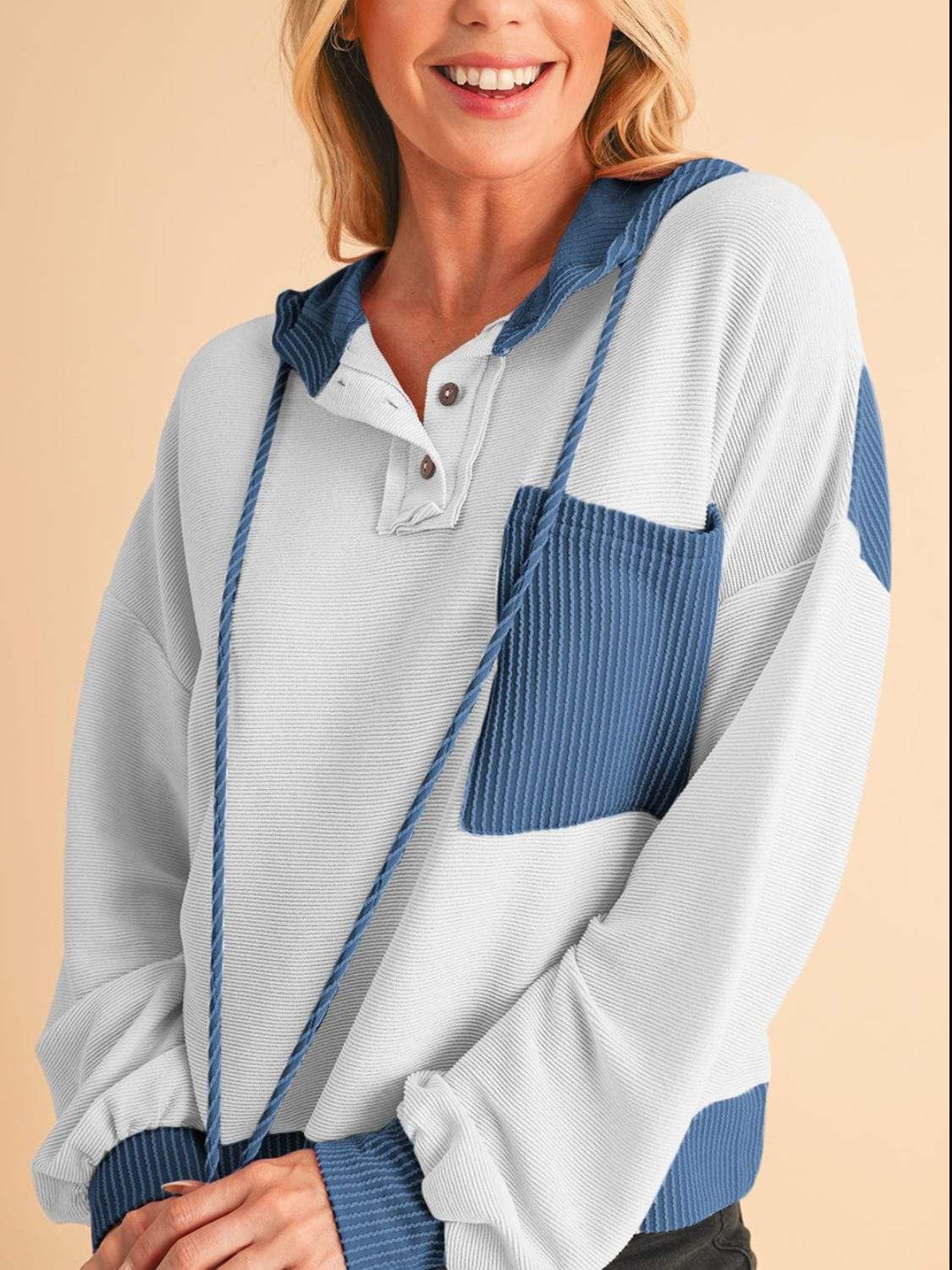 Corded Color Block Drawstring Hoodie - Trendsi - Flyclothing LLC