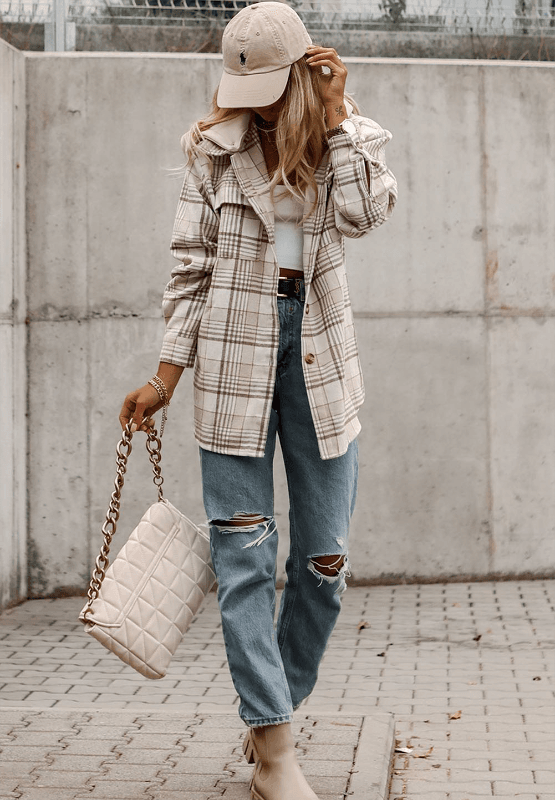 Plaid Removable Hood Button Up Shacket - Trendsi - Flyclothing LLC