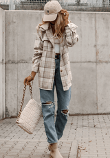 Plaid Removable Hood Button Up Shacket - Trendsi - Flyclothing LLC