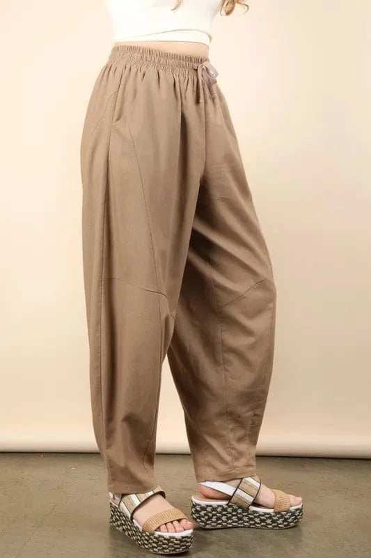 VERY J Solid Barrel Comfy Woven Pants - Trendsi - Flyclothing LLC