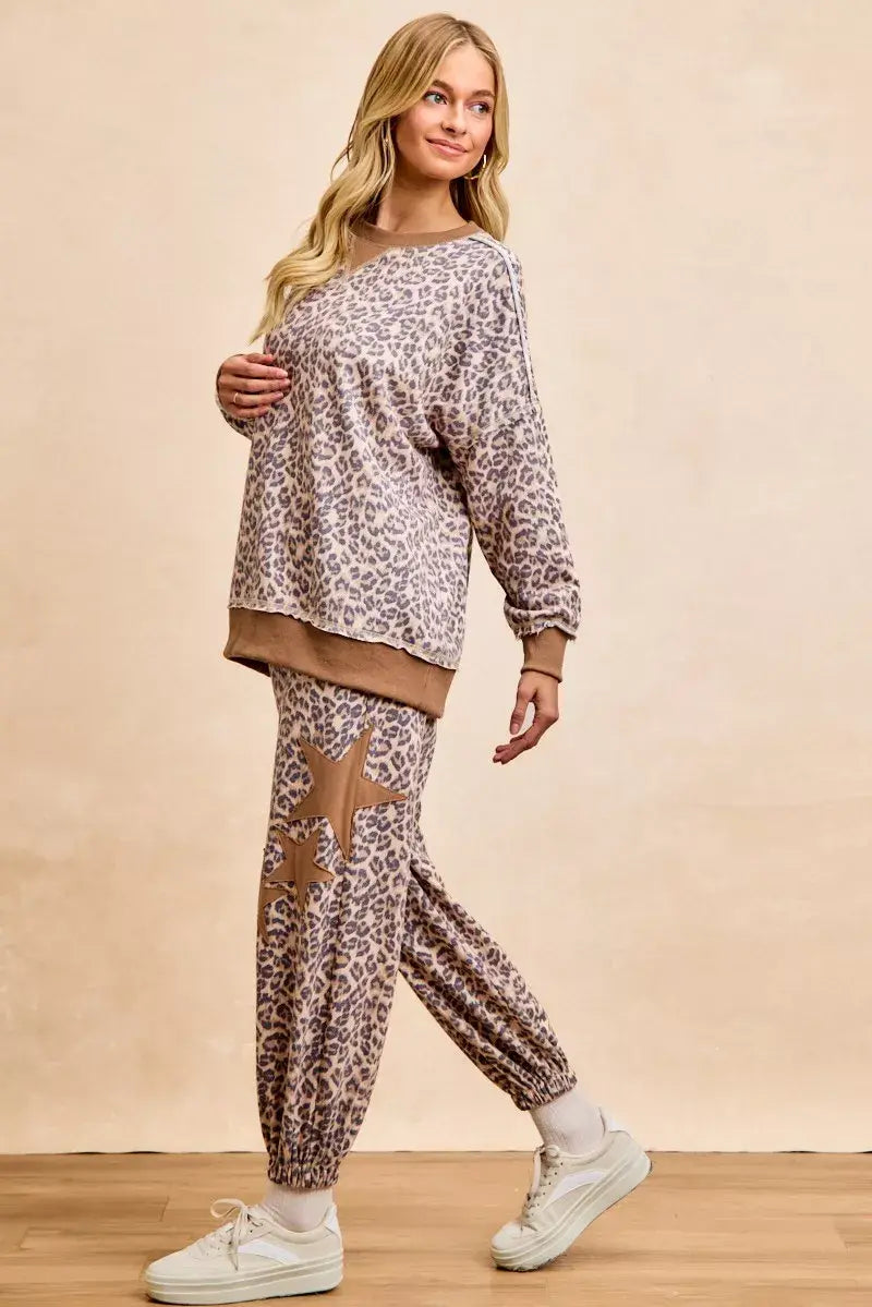 BiBi Leopard Printed French Terry Sweatshirt - Trendsi - Flyclothing LLC