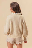 BiBi Ruffled Crochet Flower Dropped Shoulder Sweater - Trendsi - Flyclothing LLC