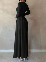 Long Sleeve Ruched A-Line Maxi Dress - Trendsi - Flyclothing LLC