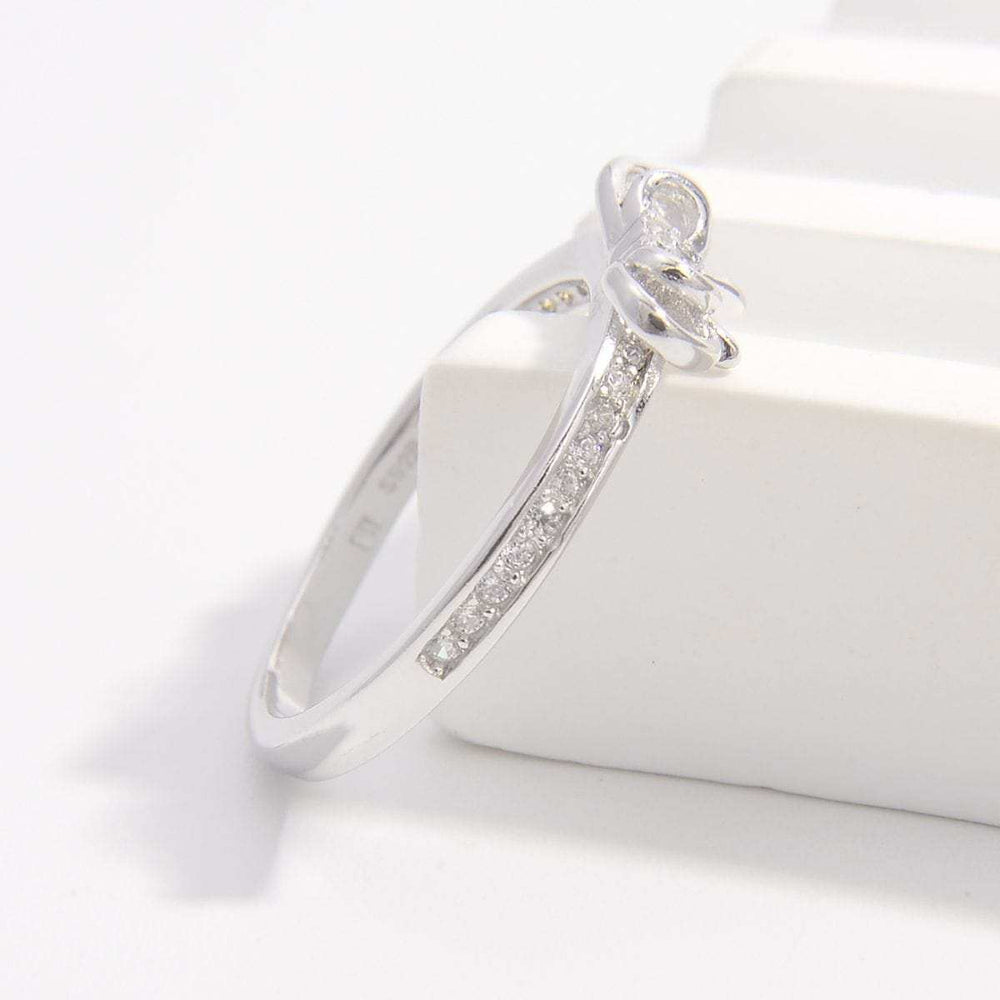 925 Sterling Silver Inlaid Zircon Bow Ring - Trendsi - Flyclothing LLC