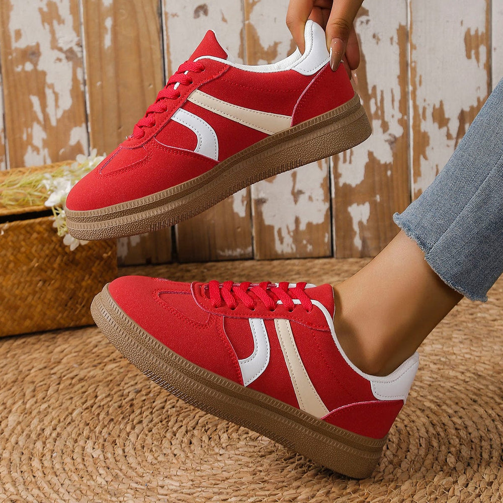 Contrast Round Toe Platform Sneakers - Trendsi