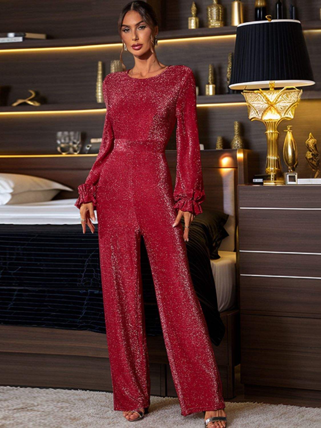 Perfee Cutout Round Neck Long Sleeve Jumpsuit - Trendsi - Flyclothing LLC