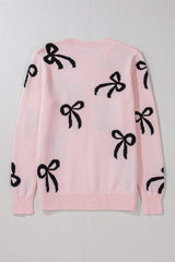 Bow Pattern Round Neck Loose Fit Sweater - Trendsi - Flyclothing LLC